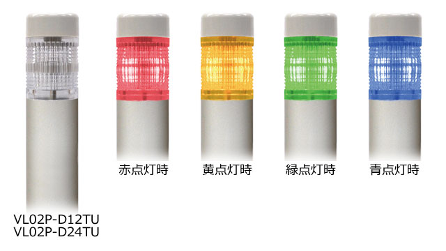 点灯タイプの多色発光（VL02P-D12TU・VL02P-D24TU）